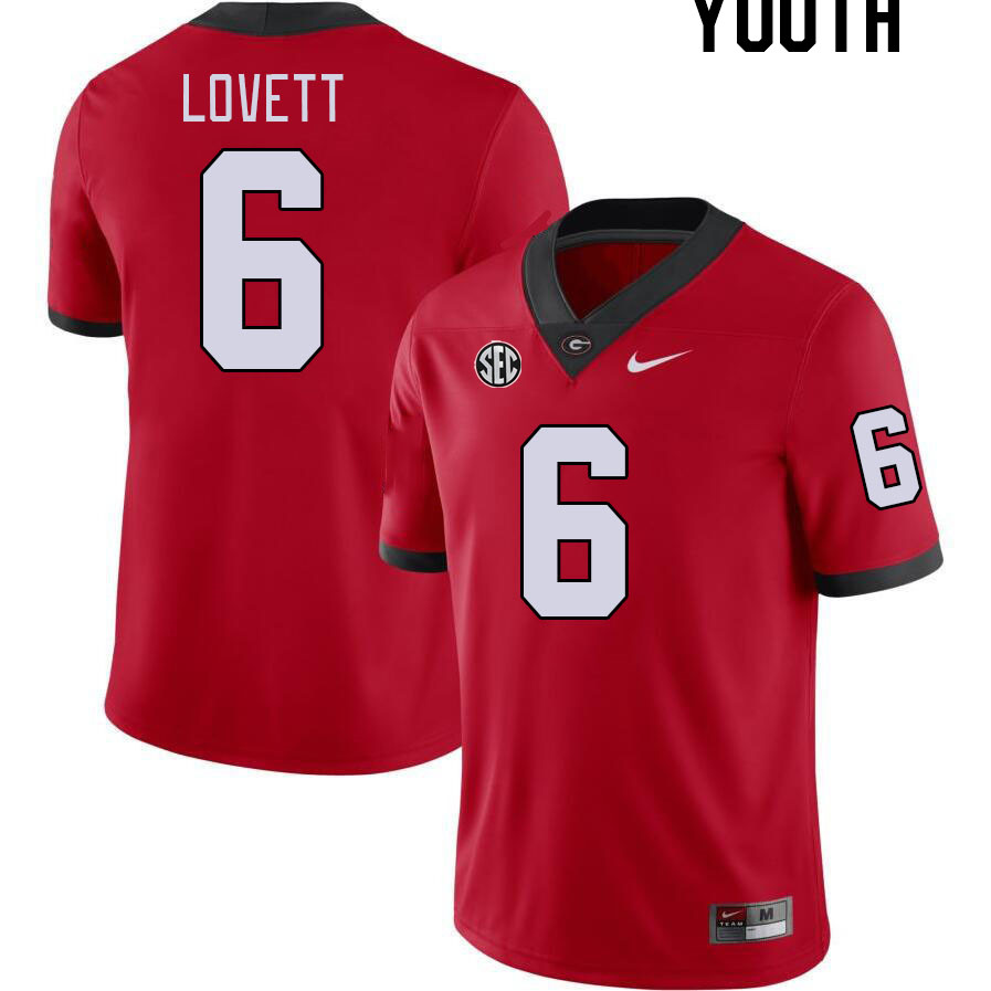 Youth #6 Dominic Lovett Georgia Bulldogs College Football Jerseys Stitched-Red